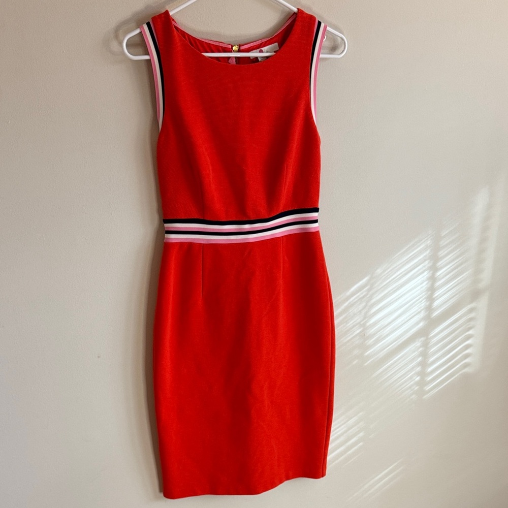 Boden Chic Orange Sleeveless Midi Dress with Striped Trim